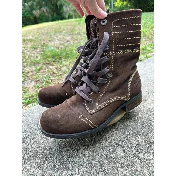 Vintage Guess Los Angeles Boots Denim & Dry Brown Hiking Boots US Size 7 - Picture 10 of 12